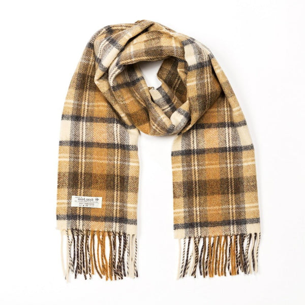 Irish Wool Scarf Short Beige Orange Check