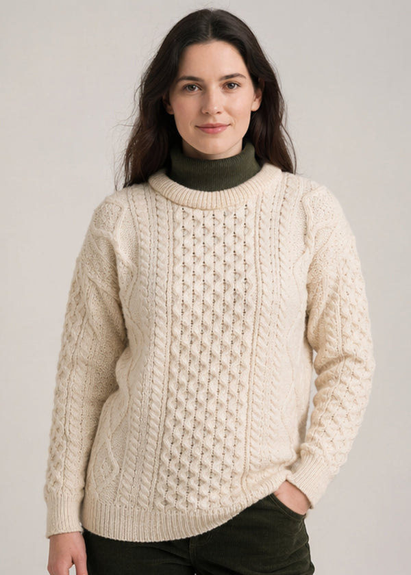 Inis Mor Unisex Aran Sweater - Traditional Irish Cable Knit
