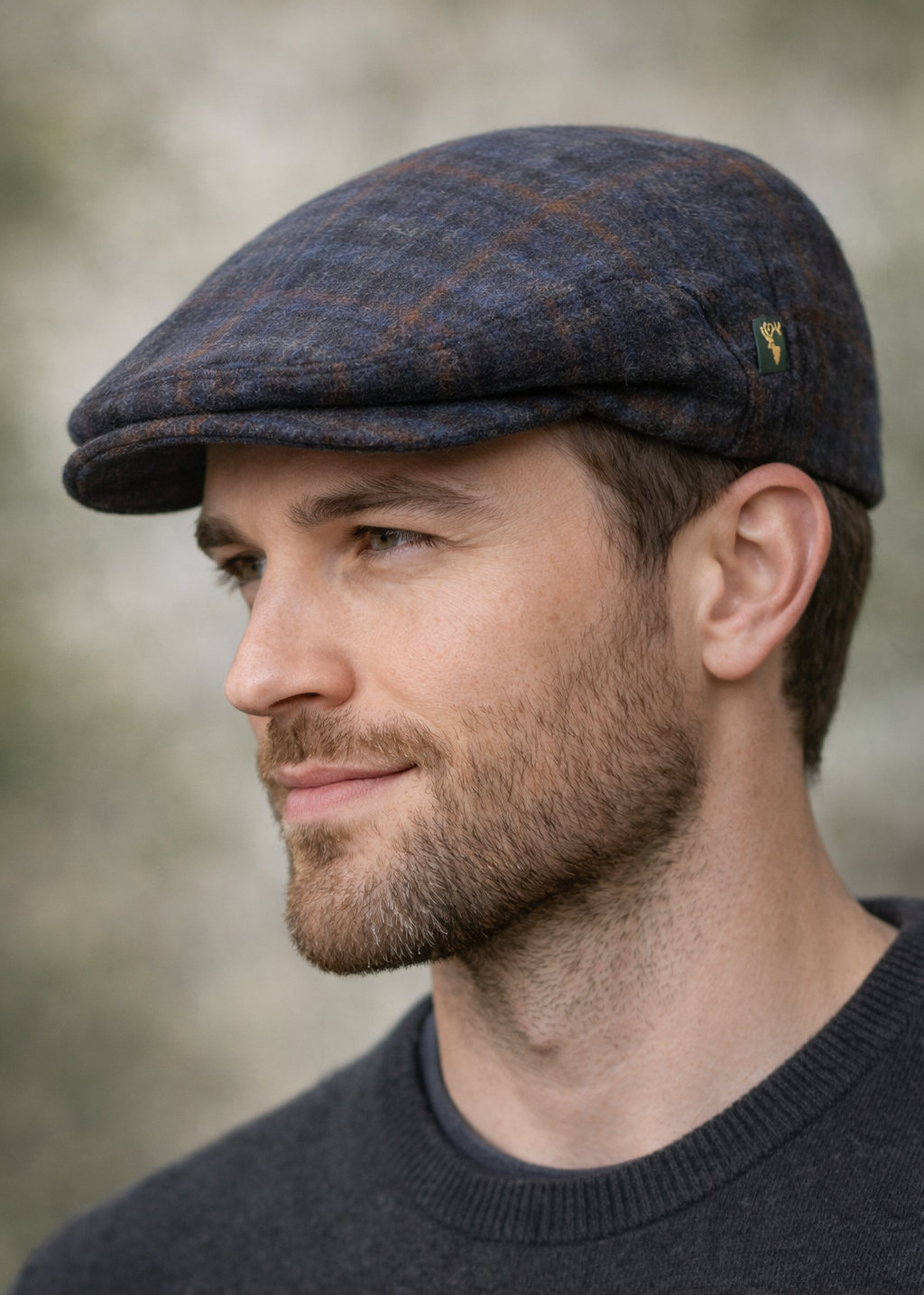 Mucros Trinity Cap | Premium Handwoven Wool Tweed | Charcoal Check
