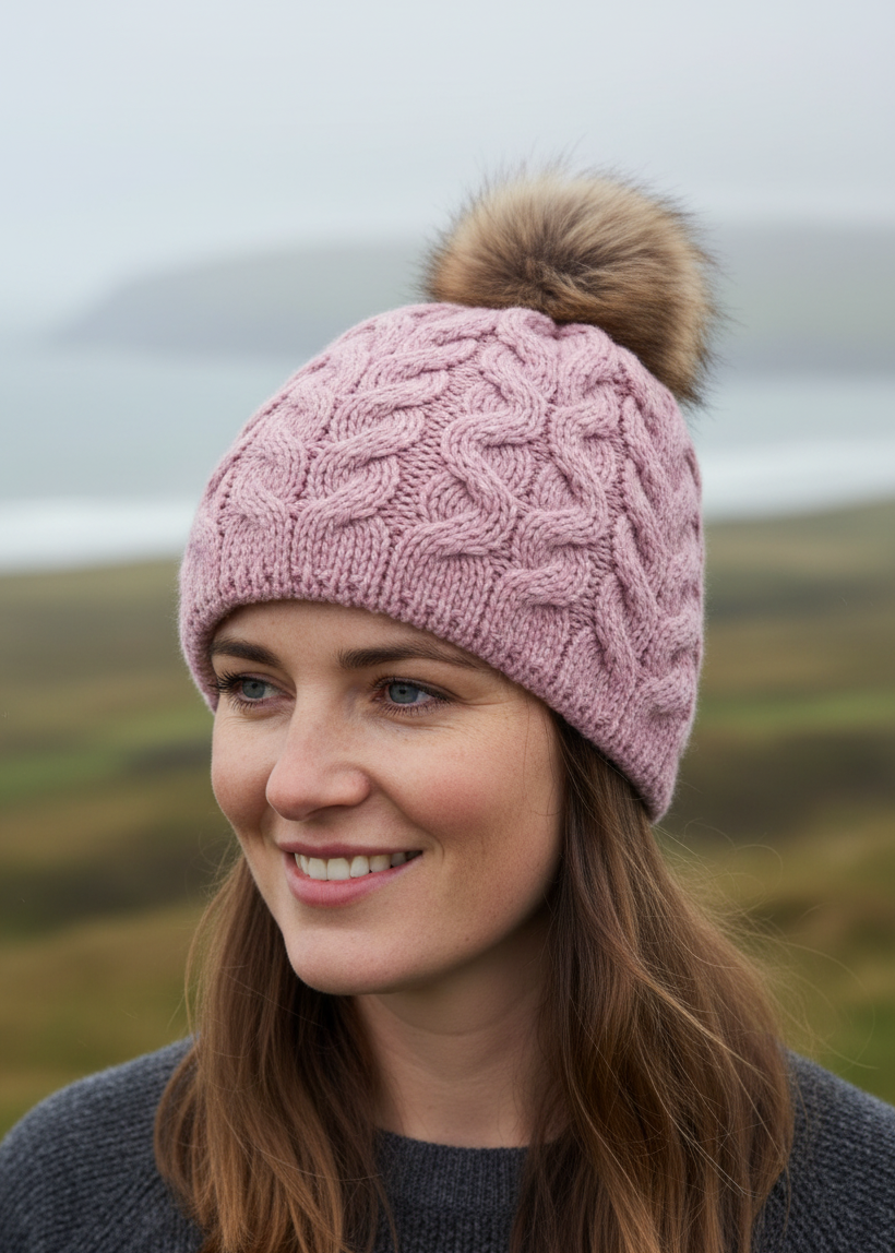 Aran Merino Wool Bobble Hat - Traditional Irish Knitwear