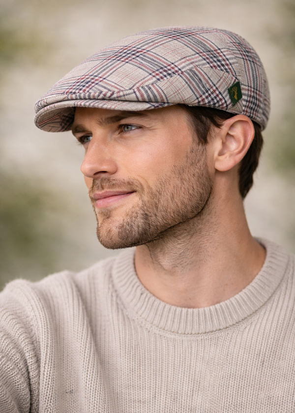 Mucros Linen Cap | Blue Check Pattern