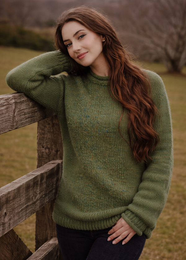 Women's Roll Neck Merino Wool Fisherman Sweater | Green