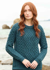 Aran Cable Knit Merino Wool Sweater - Bermuda Blue | Irish Crafted