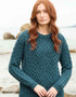 Aran Cable Knit Merino Wool Sweater - Bermuda Blue | Irish Crafted
