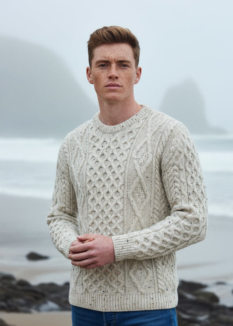 Aran Wool Sweater | Flecked Cream