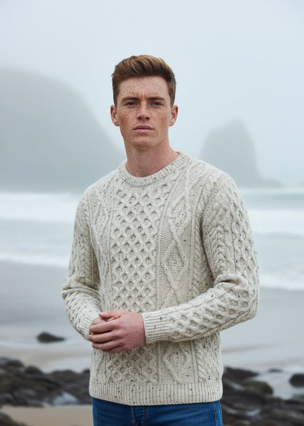 Aran Wool Sweater | Flecked Cream