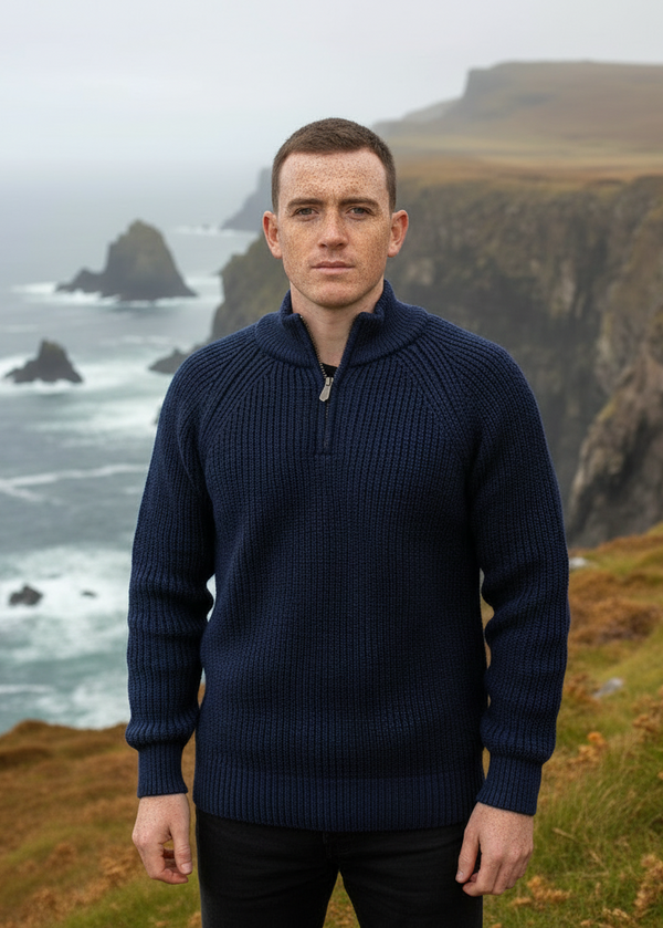 Fisherman Rib 1/2 Zip Merino Sweater | Blue 