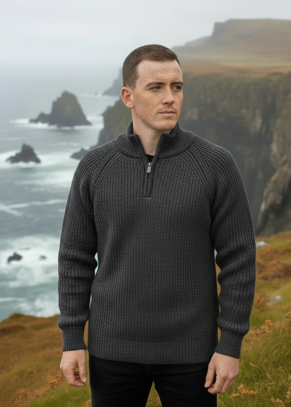 Fisherman Rib 1/2 Zip Merino Sweater | Slate