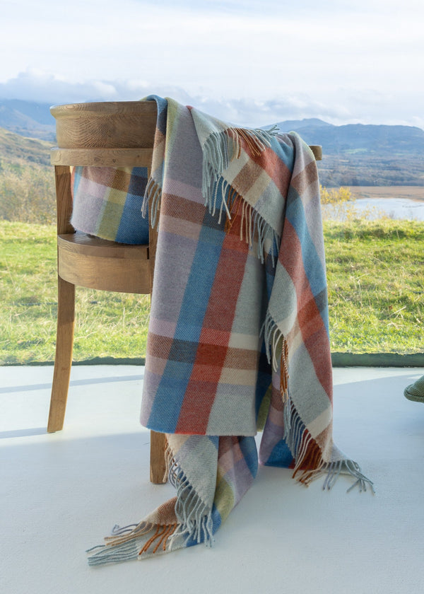 John Hanly Large Blue Green Lilac Peach Throw