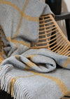 Merino Lambswool Blanket Grey Mustard Check