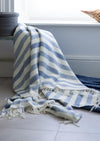 John Hanly Merino Denim & White Stripe Blanket