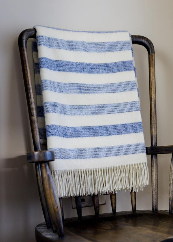 John Hanly Merino Denim & White Stripe Blanket