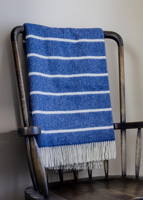John Hanly Denim White Horizontal Stripe Throw