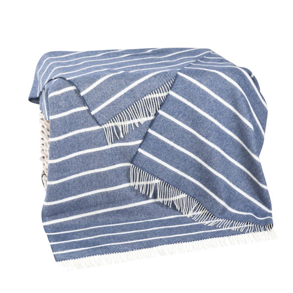 John Hanly Denim White Horizontal Stripe Throw