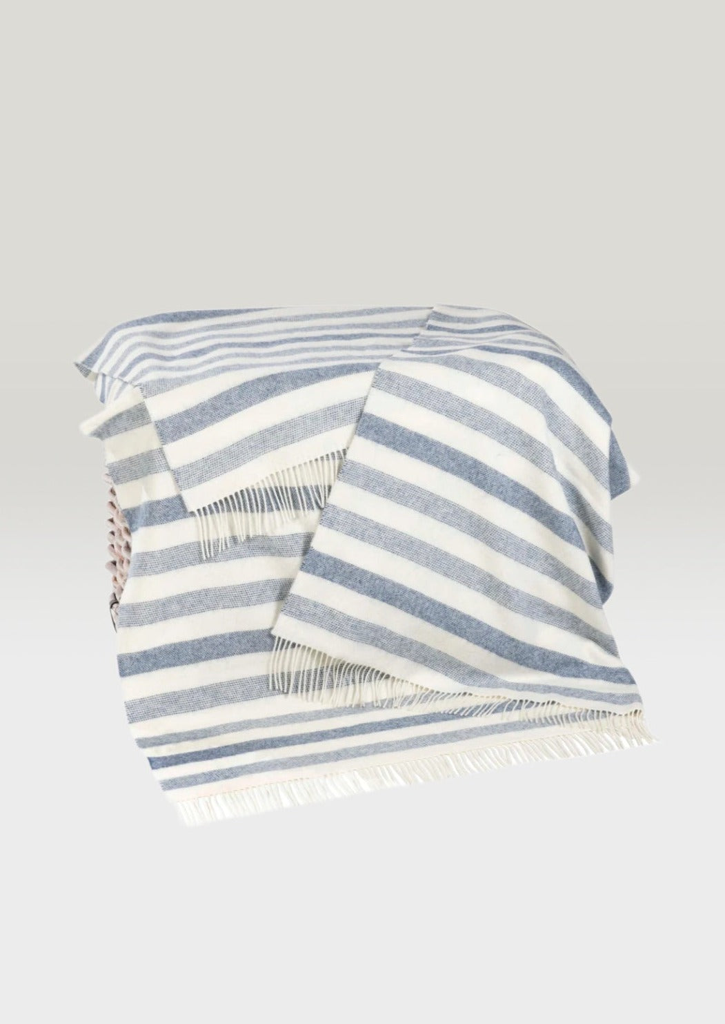 John Hanly Merino Denim & White Stripe Blanket