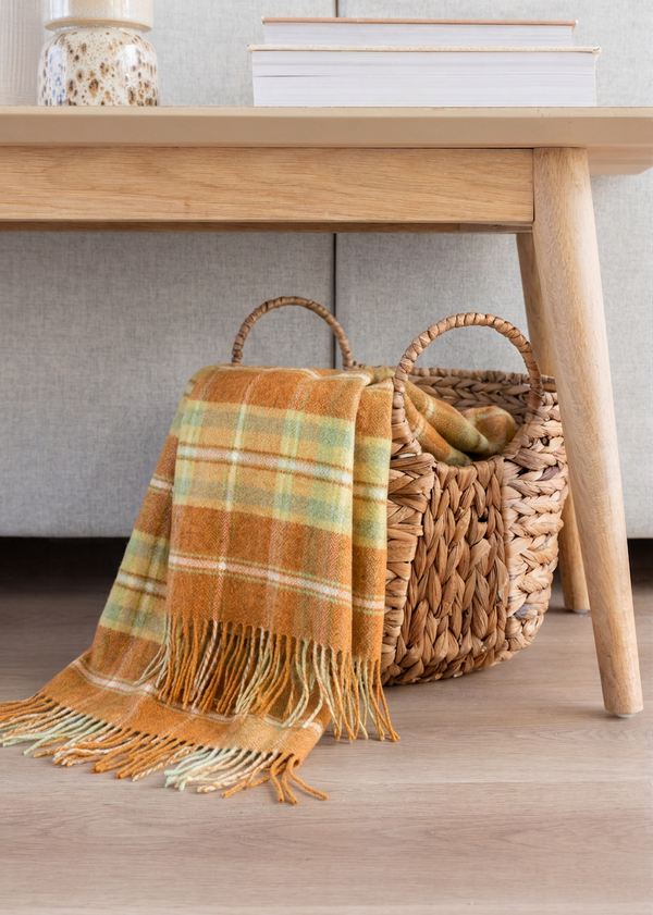 John Hanly Large Lambswool Throw | Orange Rust Plaid