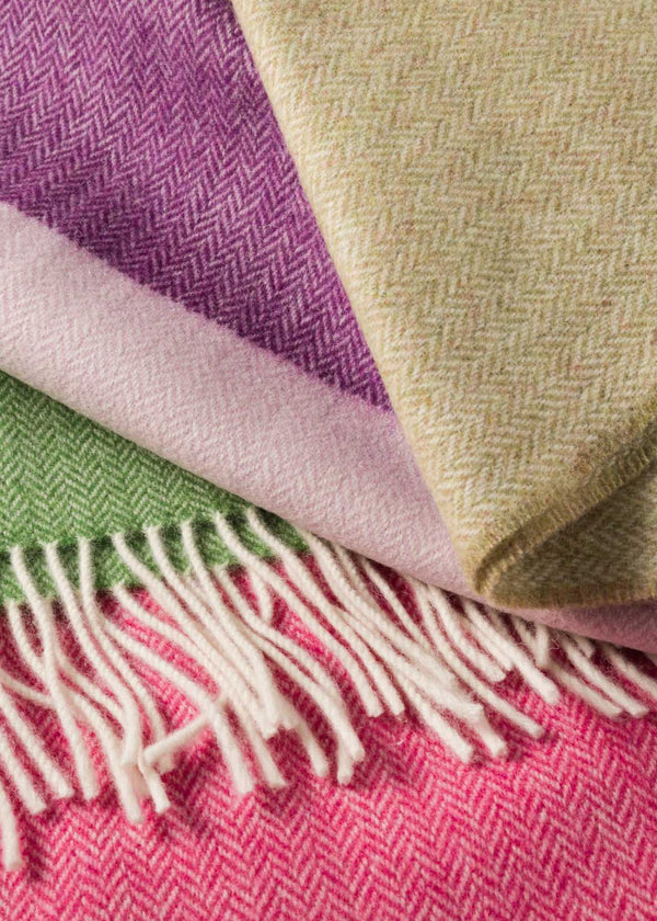 John Hanly Large Lambswool Blanket | Pink Green Purple Stripe