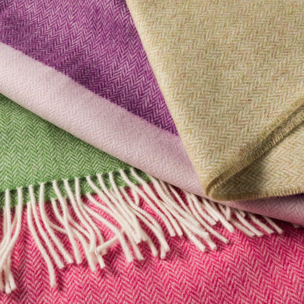 John Hanly Large Lambswool Blanket | Pink Green Purple Stripe