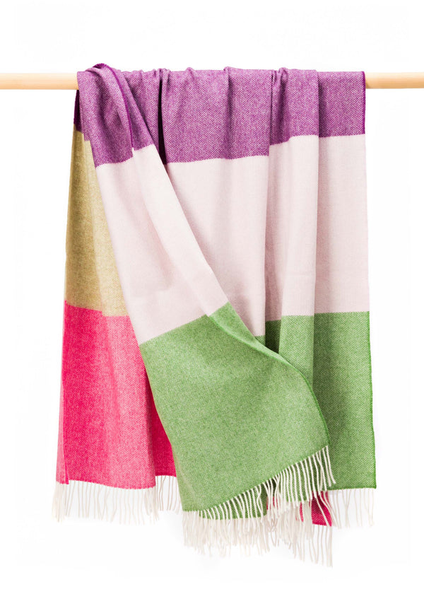 John Hanly Large Lambswool Blanket | Pink Green Purple Stripe