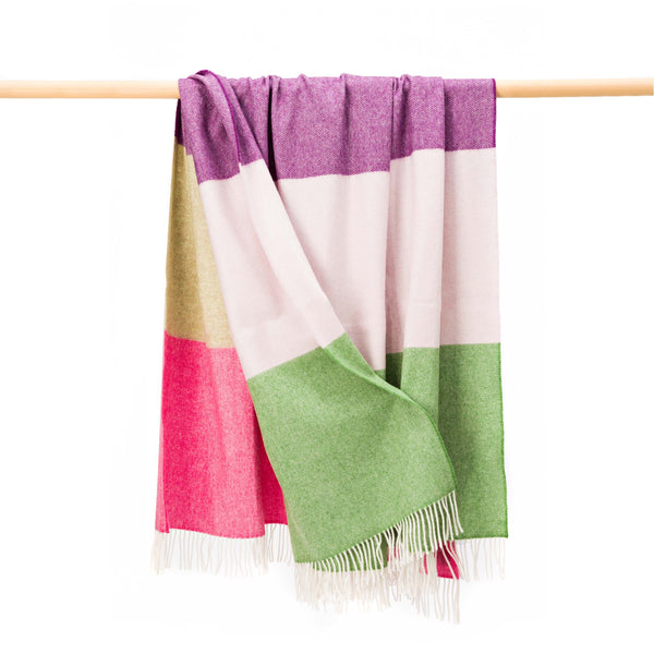 John Hanly Large Lambswool Blanket | Pink Green Purple Stripe