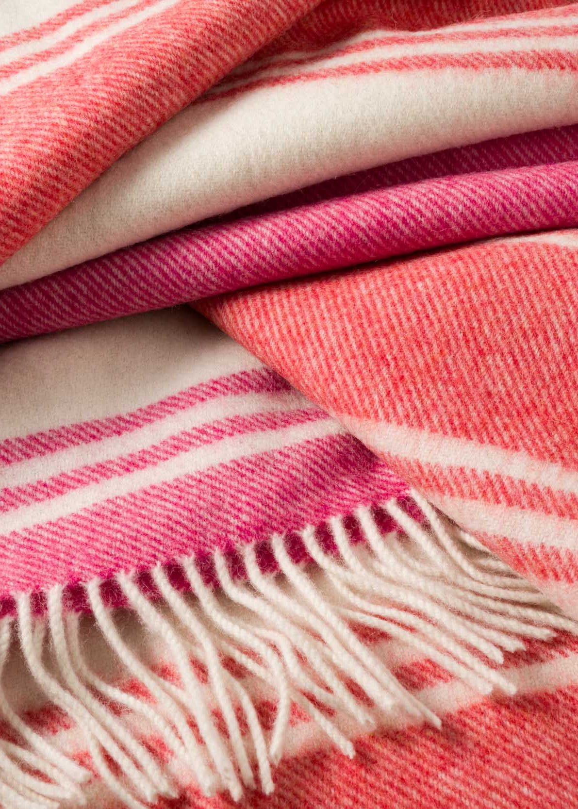 John Hanly Large Lambswool Blanket | Pink Orange White Stripe