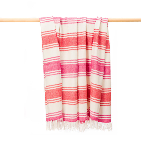 John Hanly Large Lambswool Blanket | Pink Orange White Stripe