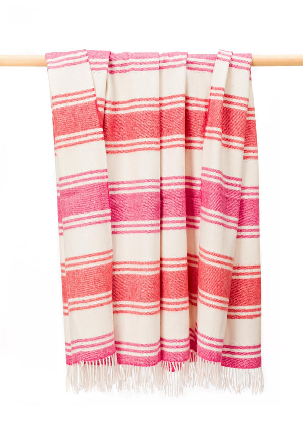 John Hanly Large Lambswool Blanket | Pink Orange White Stripe