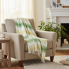John Hanly Large Lambswool Blanket | Lime Green White Stripe