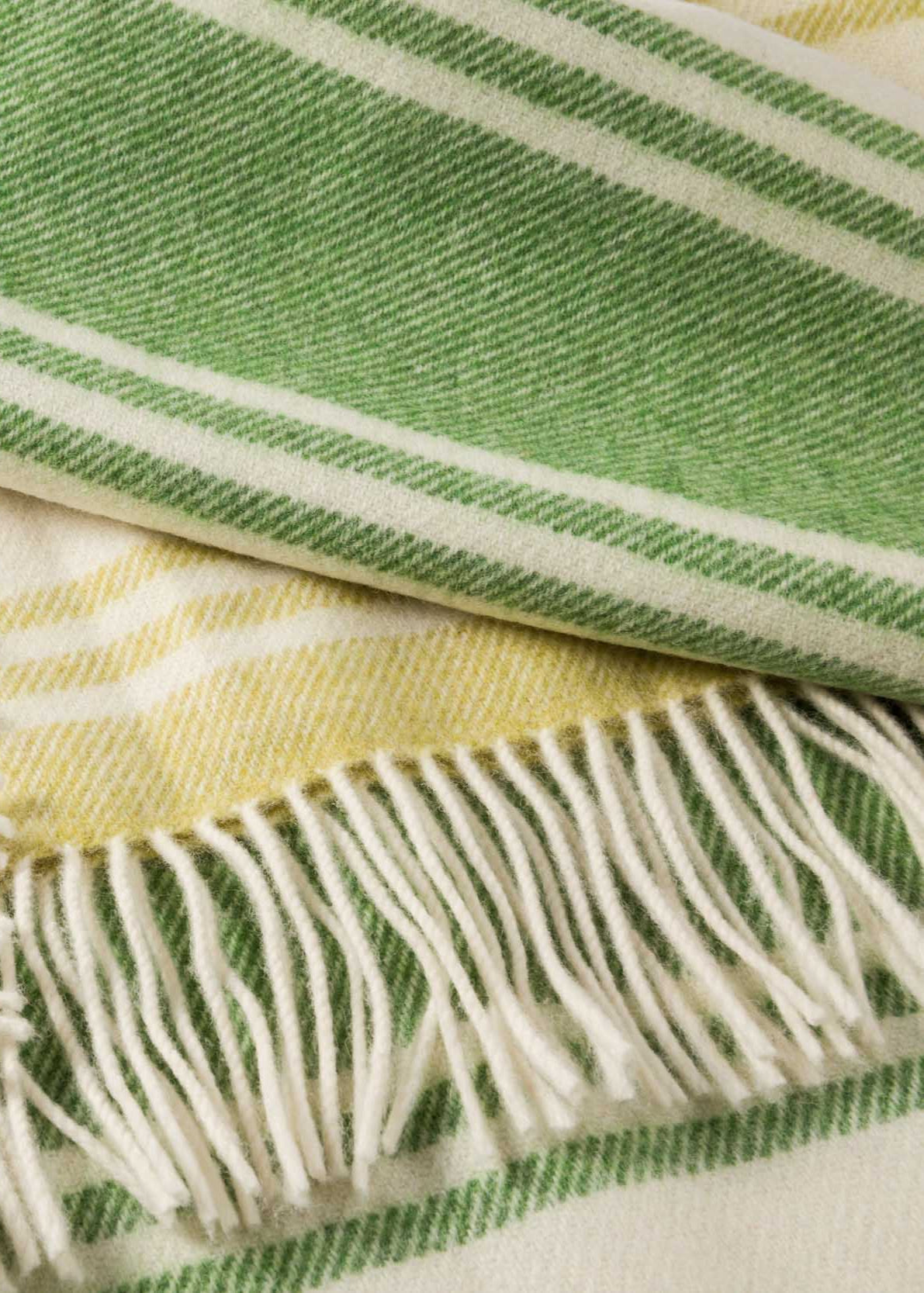 John Hanly Large Lambswool Blanket | Lime Green White Stripe