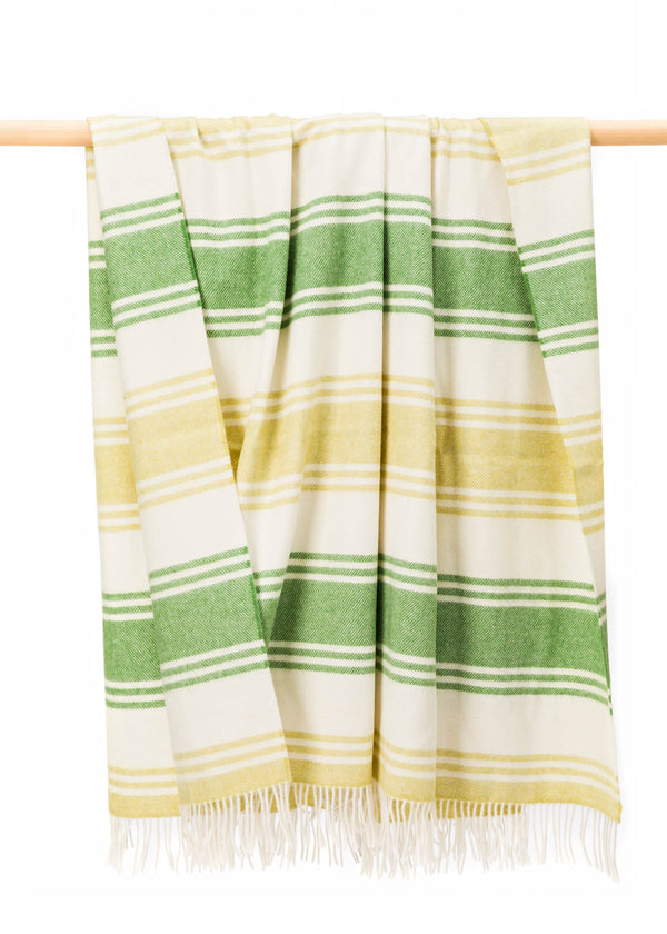 John Hanly Large Lambswool Blanket | Lime Green White Stripe