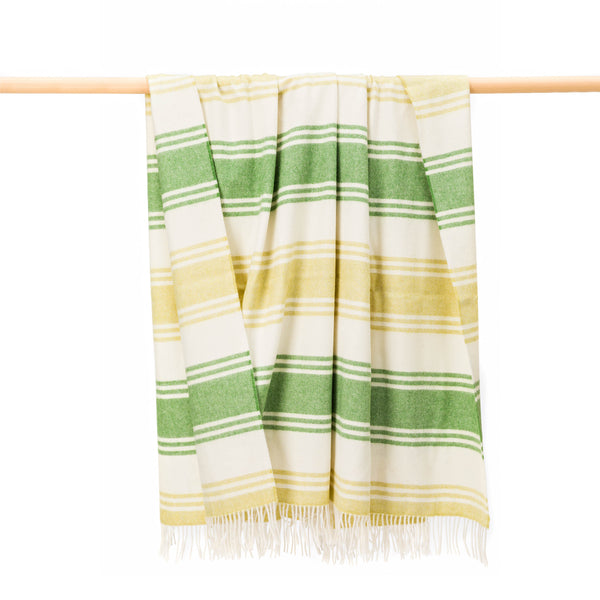 John Hanly Large Lambswool Blanket | Lime Green White Stripe