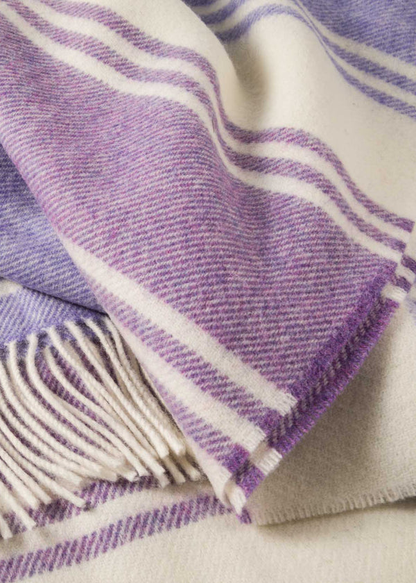 John Hanly Large Lambswool Blanket | Lilac Purple White Stripe