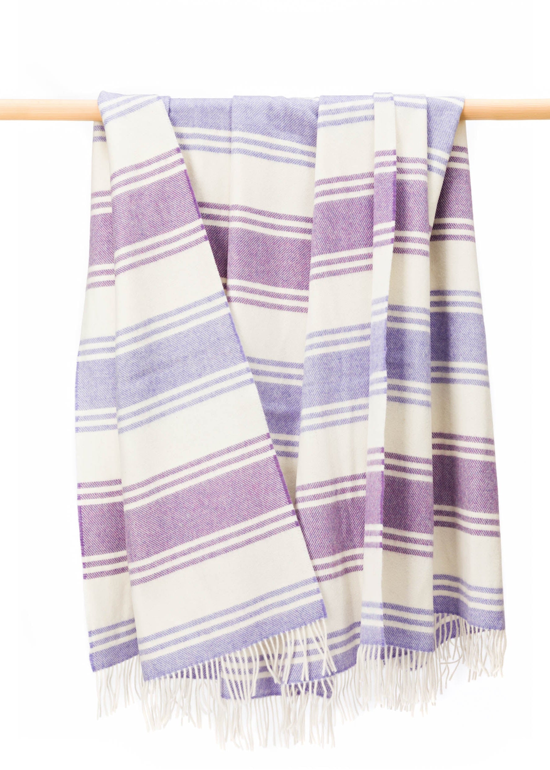 John Hanly Large Lambswool Blanket | Lilac Purple White Stripe