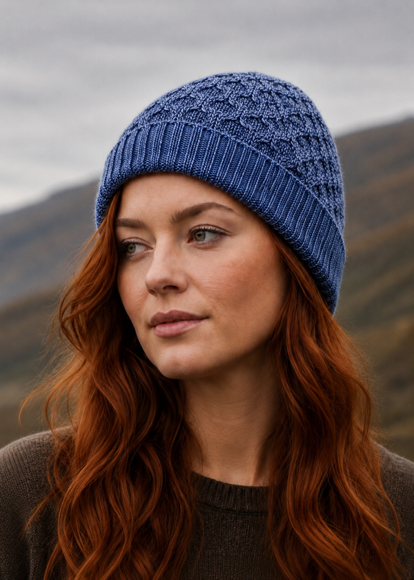 Aran Merino Wool Hat - Denim Marl