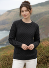 Aran Kildare Merinowollpullover | 100 % Merinowolle | Hergestellt in Irland | Anthrazit