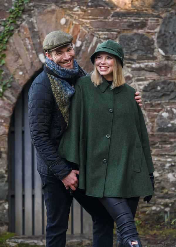 Mucros Country Cape | Premium Wool Cape with Button Fastening | Green