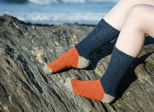 Tricolor 100% Merino Wool Socks | Navy