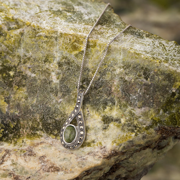 Sterling Silver Marble & Marcasite Pendant