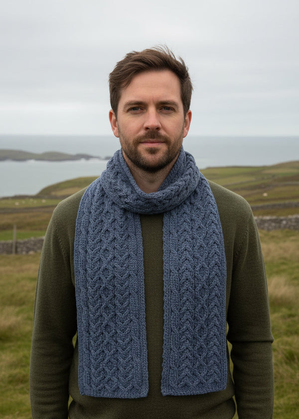 Aran Pure Wool Scarf | Denim