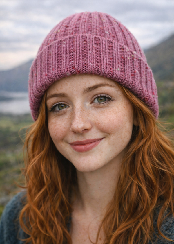 Aran Donegal Fleck Wool Hat - Pink