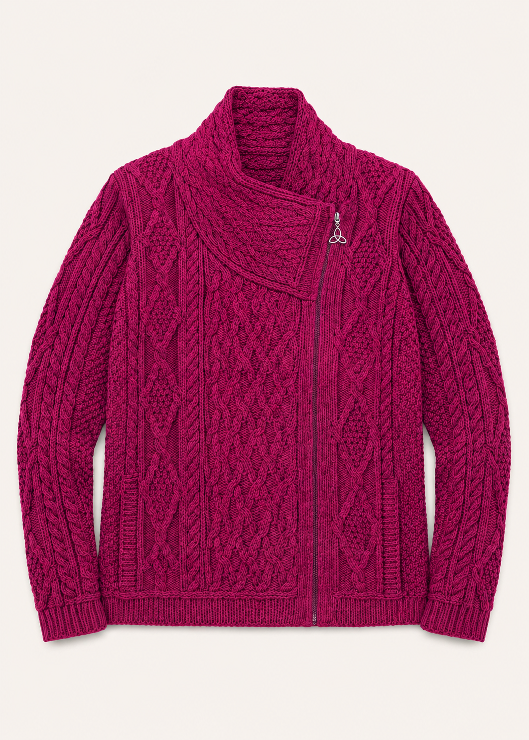 Aran Crafts Women's Berry Shannon Cable Knit Side Zip Merino Wool Jacket | Made in Ireland