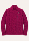 Aran Crafts Women's Berry Shannon Cable Knit Side Zip Merino Wool Jacket | Made in Ireland