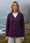Aran Button-Up Cable Knit Cardigan | Berry Rose