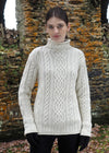 Women's Super Soft Funnel Neck Aran Sweater | Natural