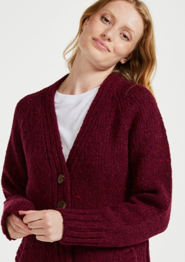 Ladies' Donegal Cardigan with Side Pockets - Winter Berry