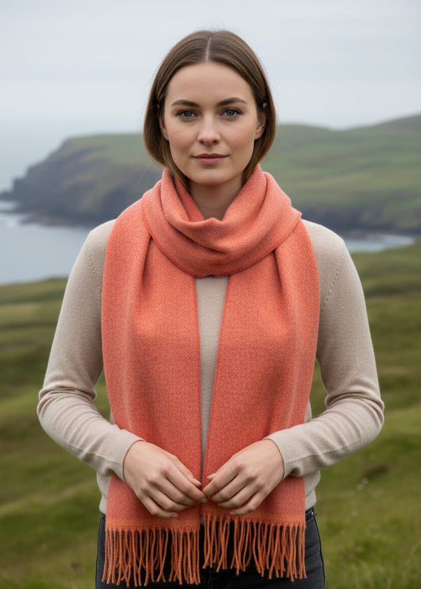 Foxford Lambswool Scarf | Papaya/Orange