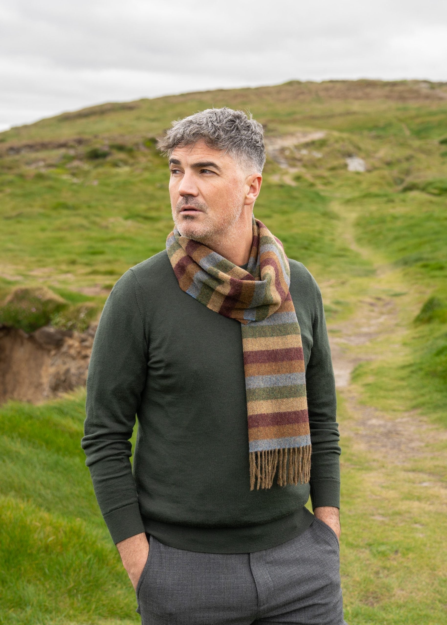 John Hanly Lambswool Scarf | Multi Colour Stripes | Made in Ireland