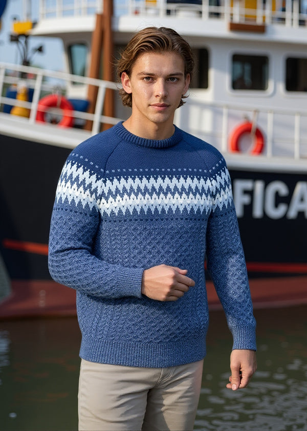 Men's Aran Fairisle Sweater | Denim Marl