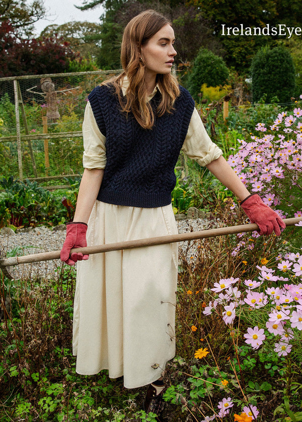 Women's V Neck Aran Vest | Navy