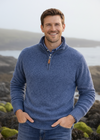 Men's 100% Lambswool Quarter Zip Sweater - Indigo Marl